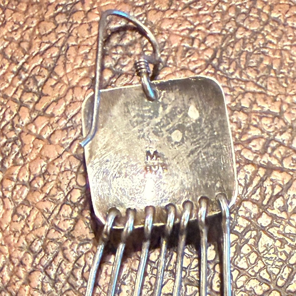 South Western Sterling Silver Drop Earrings with Malachite Stone and Fringe - Picture 2 of 8